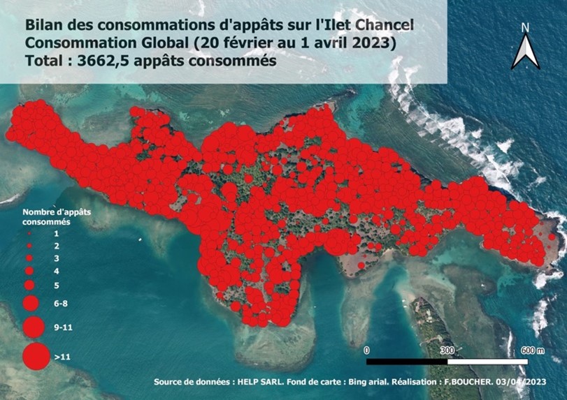 Consommation cumulée d’appâts sur l’îlet Chancel